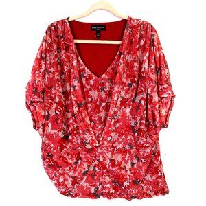 Dana Buchman Womens Plus size 1X Gray Pink Floral Lined Pleated Top Cottagecore